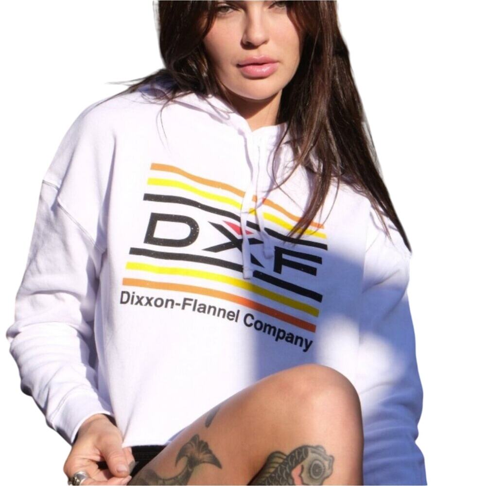 Dixxon Flannel Co. DXF Retro Stripe Cropped Hoodie, White, Women's XL, NWOT